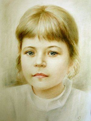 Портрет детский. Цветная сухая кисть